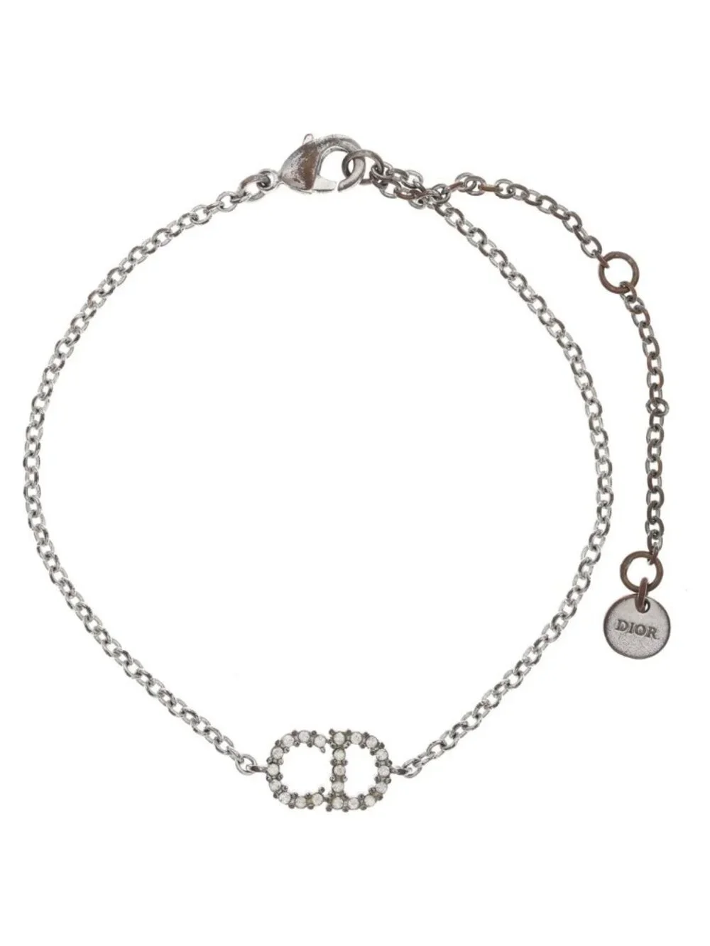 Dior CD Logo Rhinestone Bracelet Silver Chain